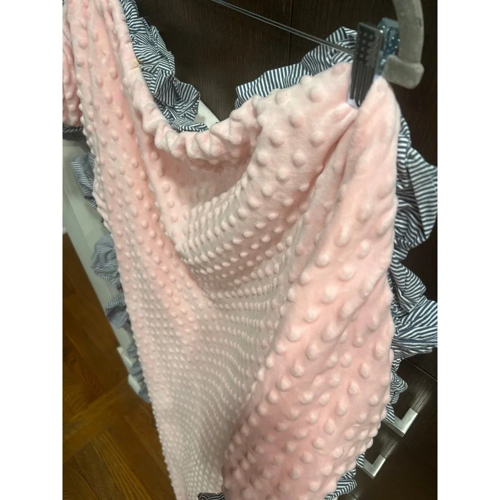 Sweethoney pink minky dot baby blanket with‎ a ruffled edge